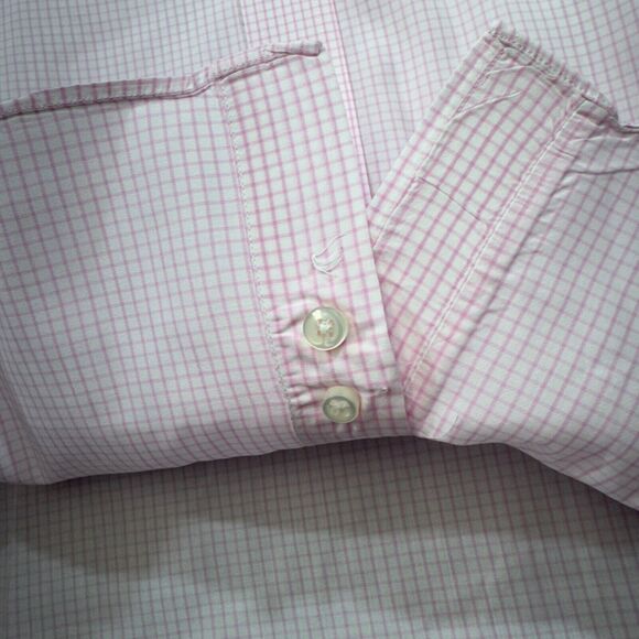 J Peterman Shirt Men 17.5 Graph Check Dress Barrel Cuff Casual Portugal 36.5 - Picture 7 of 16